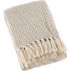 Saro Sevan Soft Cotton Throw In Cream;tan