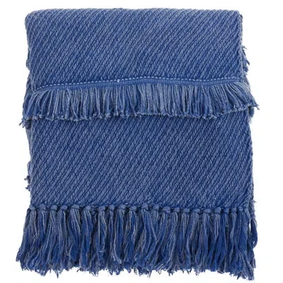 Saro Sevan Textured Fringe Cotton Throw In Blue