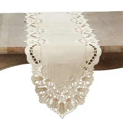 Saro Sheer Beauty Embroidered Table Runner In Ivory