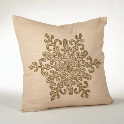 Saro Snowflake Beaded Square Cotton Pillow Cover & Insert In Bronze