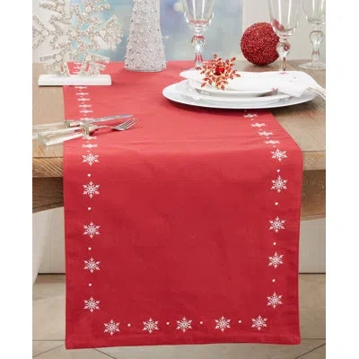 Saro Snowy Wonderland Embroidered Table Runner In Red