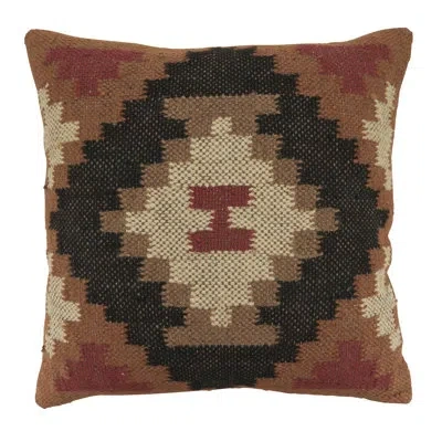 Saro Southwestern Jute Wool Throw Pillow Cover - Rustic Geometric Tribal Throw Pillow Cover For Boho Farm In Does Not Apply