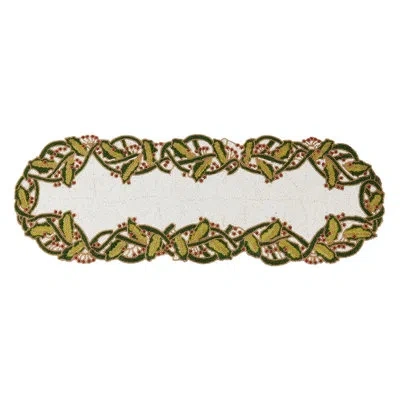 Saro Sparkling Holiday Beaded Table Runner In Multi