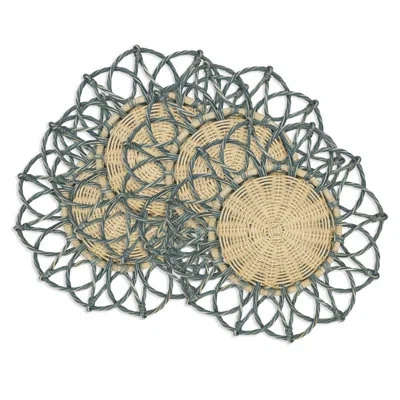 Saro Spiral Rattan Placemat (set Of 4) In Blue