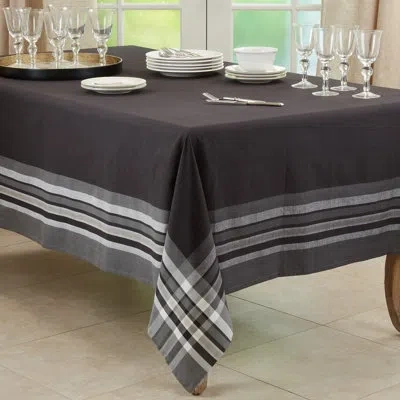 Saro Square 100% Cotton Striped Tablecloth In Black