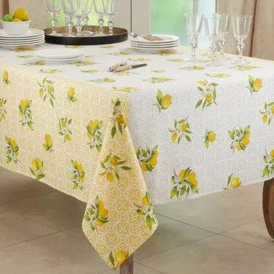 Saro Square Geometric 100% Cotton Tablecloth In Yellow