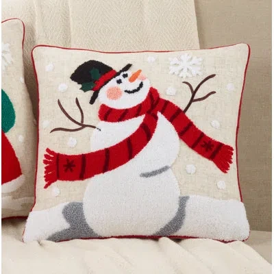 Saro Square Jolly Snowman Throw Pillow