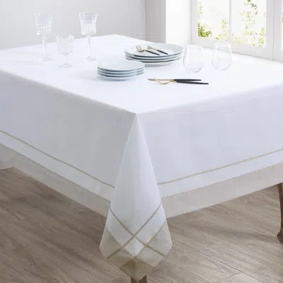 Saro Square Striped Tablecloth In Natural