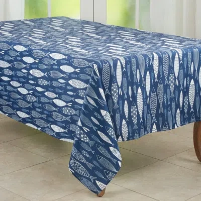 Saro Square Tablecloth In Blue;navy