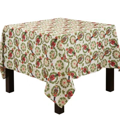 Saro Square_holiday Tablecloth With Nutcracker Design In Red,green