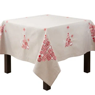 Saro Square_tablecloth With Peppermint Christmas Tree Design In Silver