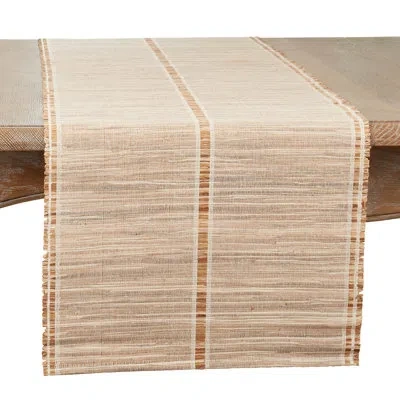 Saro Stripe Design Table Runner In Brown;beige