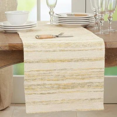 Saro Striped 100% Cotton Table Runner In Beige