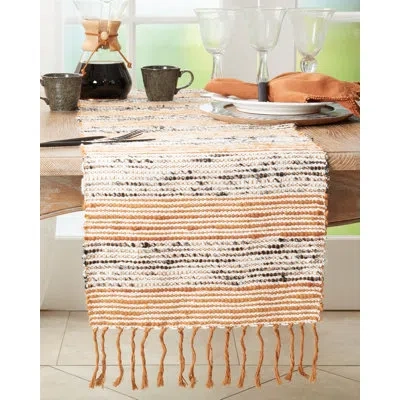 Saro Striped Cotton Table Runner In Rust