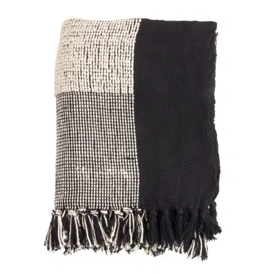 Saro Striped Design Cotton Throw Blanket In Black