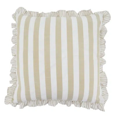 Saro Striped Ruffle Edge Cotton-blend Throw Pillow Cover – Classic Cabana Stripe Design For Sofa, Bed & A In Neutral