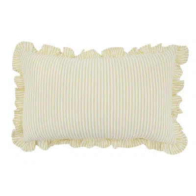 Saro Striped Ruffle Edge Cotton-blend Throw Pillow Cover – Classic Cabana Stripe Design For Sofa, Bed & A In Neutral