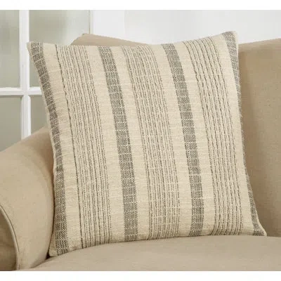 Saro Striped Woven Cotton Indoor Striped Square 22" Throw Pillow Cover In Pillow Cover Only - No Insert