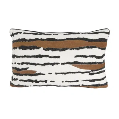 Saro Stylish Leather Patchwork Pillow In No Insert