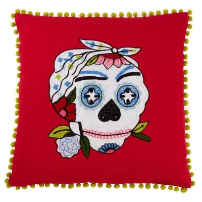 Saro Sugar Skull Cotton 18" Throw Pillow Cover