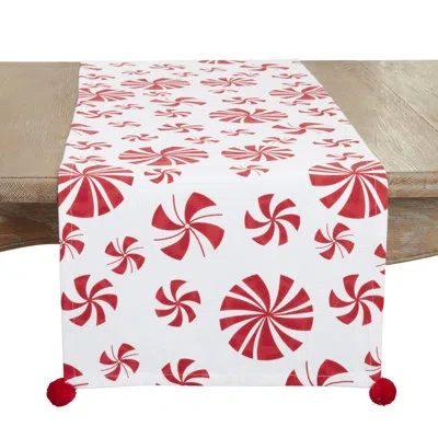 Saro Sweet Peppermint Candy Table Runner In Red