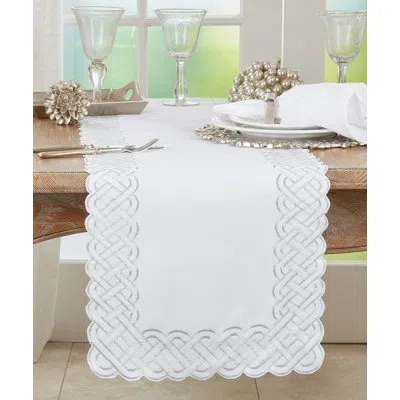 Saro Table Runner With Braid Embroidery In Silver
