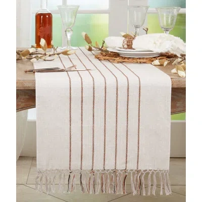 Saro Table Runner With Stripe Design In Grey