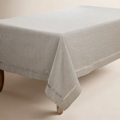 Saro Tablecloth With Stripe Hemstitch Design In Black,white