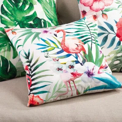 Saro Tahiti Tropical Flamingo Indoor/outdoor Floral Throw Pillow