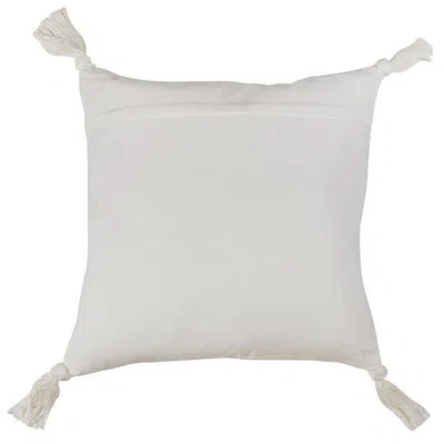 Saro Tasseled Design Cotton Throw Pillow In Ivory