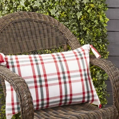 Saro Tasseled Plaid Outdoor Poly Filled Throw Pillow