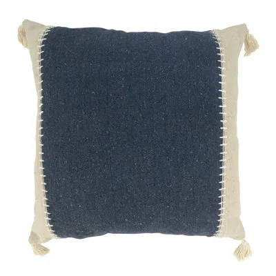 Saro Tassels Cotton Throw Pillow In Navy,pillow Cover Only - No Insert