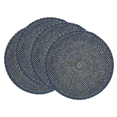 Saro Textured Rattan Placemat (set Of 4) In Navy