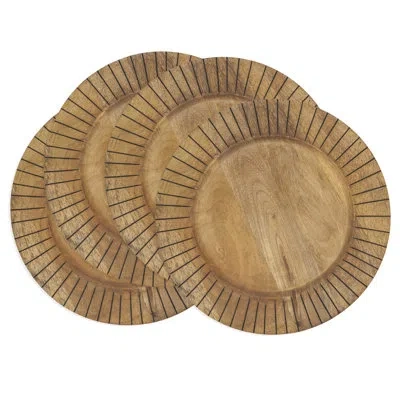 Saro Textured Slit Edges Wooden Charger Plate (set Of 4) In Black