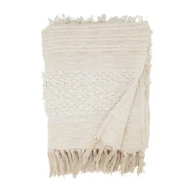 Saro Textured Stripe Fringe Throw Blanket - Woven Decorative Throw Blanket For Sofa, Couch, Bed, Farmhous In Brown