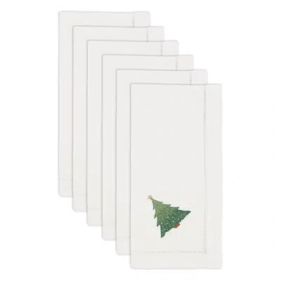 Saro The Broderie Collection 100% Cotton No Pattern Rectangle Napkin In Green Christmas Tree