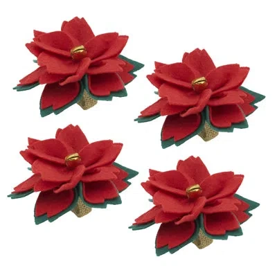 Saro Traditional Red And Green Poinsettia Napkin Ring (set Of 4)