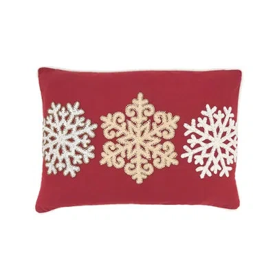 Saro Trio Snowflake Embroidered Down Filled Throw Pillow In Red