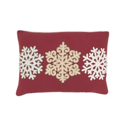 Saro Trio Snowflake Embroidered Poly Filled Throw Pillow