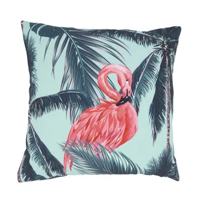 Saro Tropical Flamingo And Palm Tree Outdoor Pillow With Poly Fill In Blue