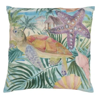 Saro Tropique Tropical Throw Pillow With Turtle Print