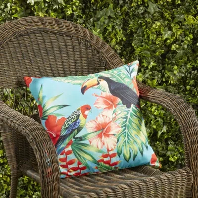 Saro Vibrant Toucan Outdoor Pillow With Poly Fill In Multi