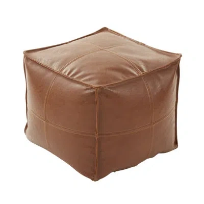 Saro Vintage Inspired Faux Leather Patchwork Pouf In Brown