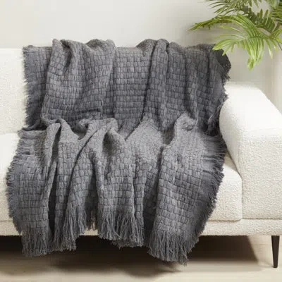Saro Warm Waffle Weave Throw In Dark Gray