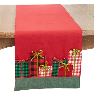 Saro Whimsical Christmas Gifts Table Runner In Red