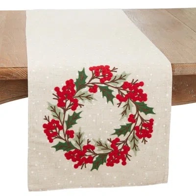 Saro Whimsical Holly Berry Table Runner In Natural