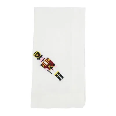 Saro Whimsical Nutcracker Embroidered Napkin (set Of 12) In White