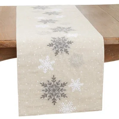 Saro Whimsical Snowflakes Table Runner In Natural