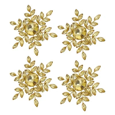 Saro Whimsical Winter Beaded Snowflake Napkin Ring (set Of 4) In Gold