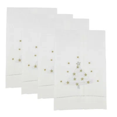 Saro Whimsical Winter Embroidered Christmas Tree Guest Towel (set Of 4) In White